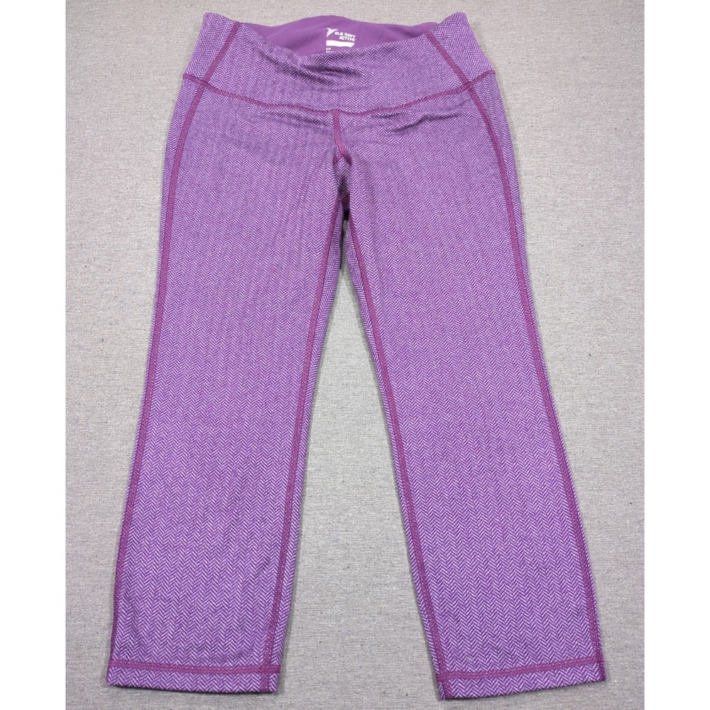 Old Navy Active Go-Dry Fitted‎ Crop Legging Purple Chevron Pattern Womens Sz S/P